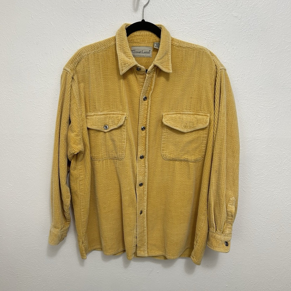 Greatland 90s Vintage Shirt Shacket Men's Size L Dusty Yellow Wide Wale Corduroy